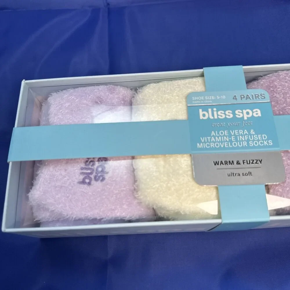 Aloe Vera&Vitamin-E Infused Microvelour 4 Pair Socks Warm&fuzzy Ultra Soft